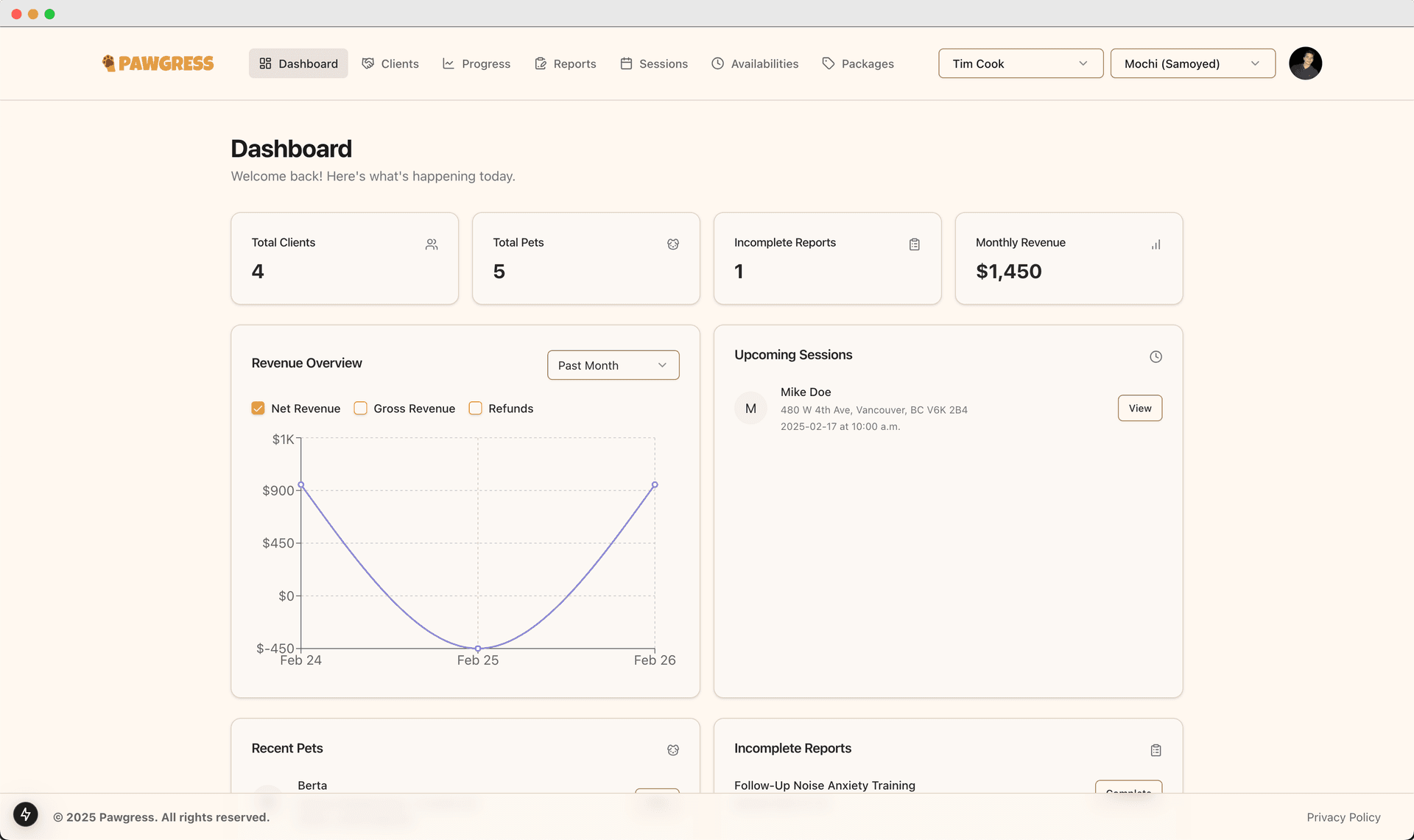 Trainer dashboard view